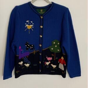 Giesswein boiled wool‎ cardigan size 10 farm pig chicken farmers